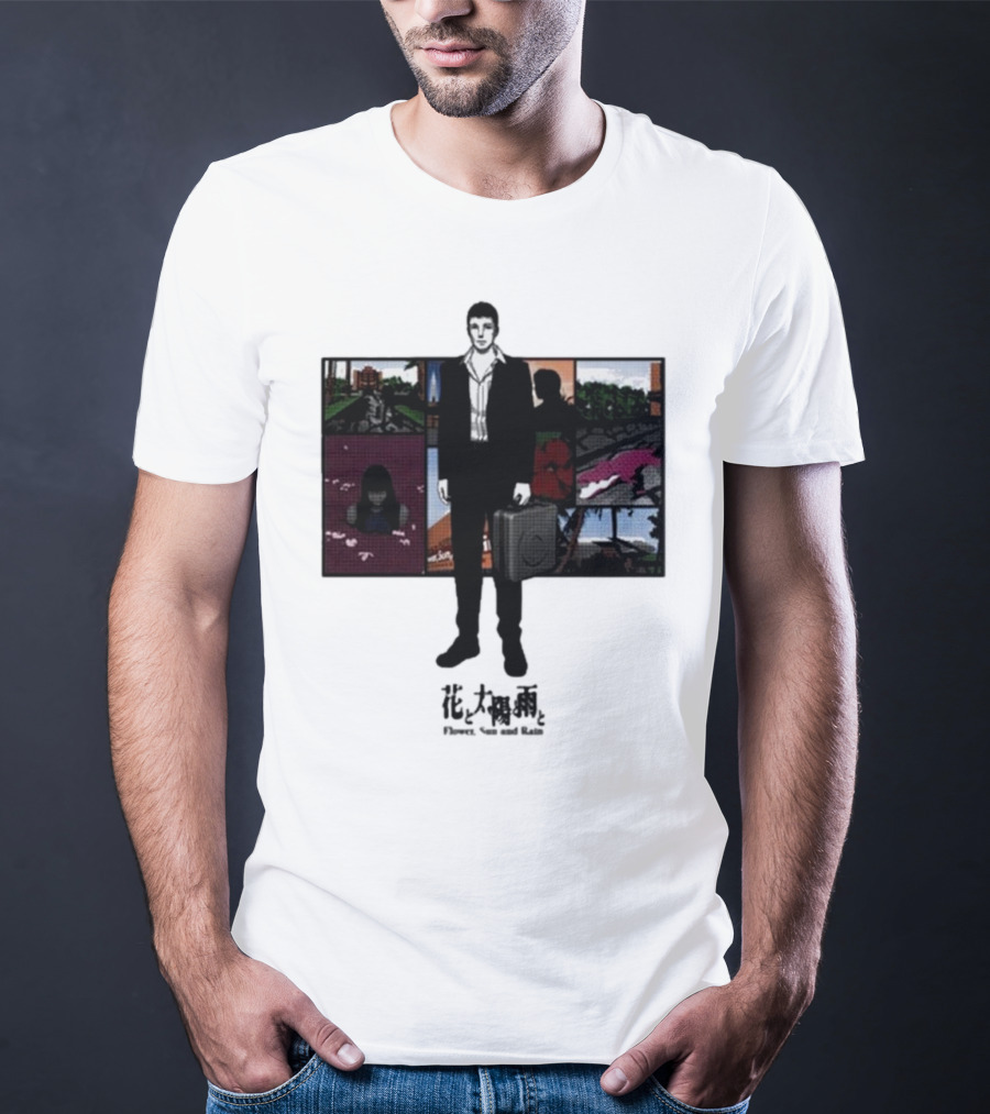 Flower Sun And Rain Comic Style Character With Suitcase And Scenic Panels T-Shirt