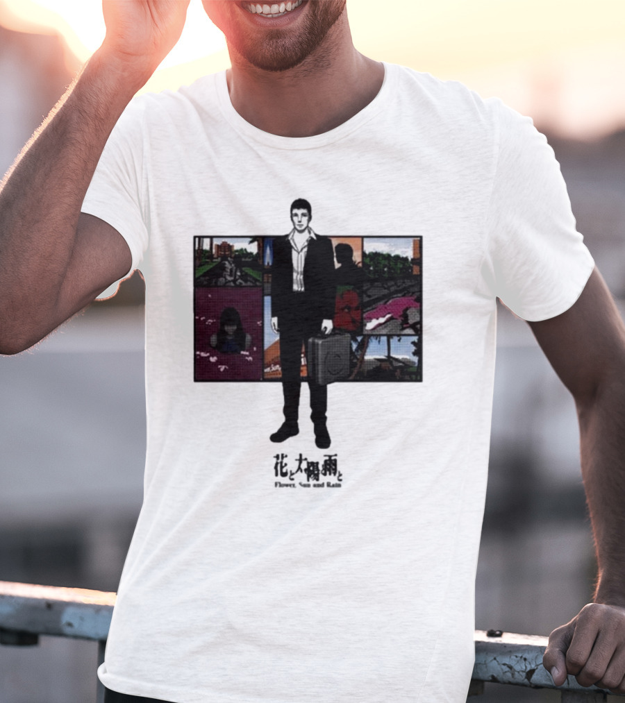 Flower Sun And Rain Comic Style Character With Suitcase And Scenic Panels T-Shirt