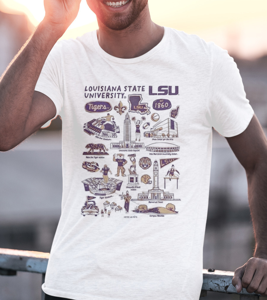 Louisiana State University LSU Tigers Vive La Fete Impressions Est 1860 Memorial Tower Shaquille O'Neal Tiger Stadium T-Shirt