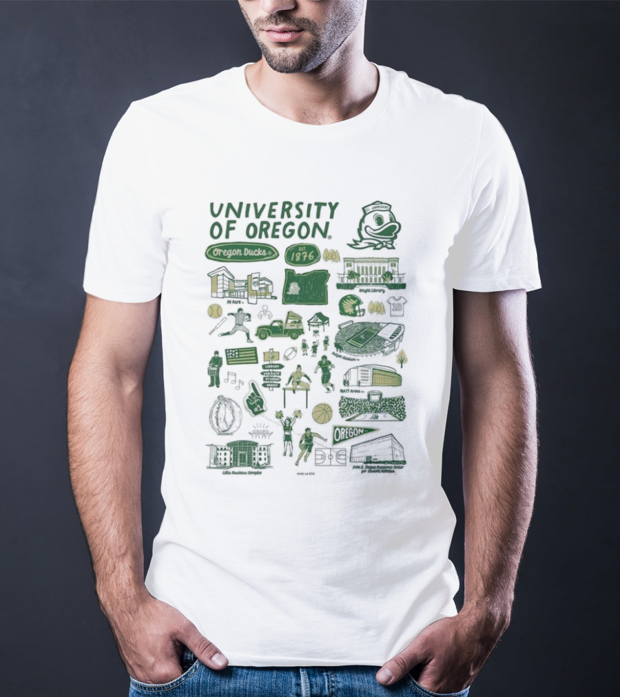 University Of Oregon Ducks 1876 Knight Library Matt Arena Iconography T-Shirt