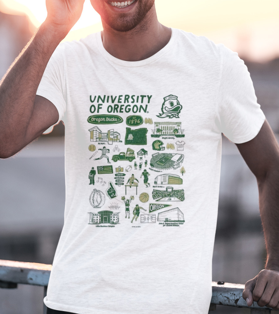 University Of Oregon Ducks 1876 Knight Library Matt Arena Iconography T-Shirt
