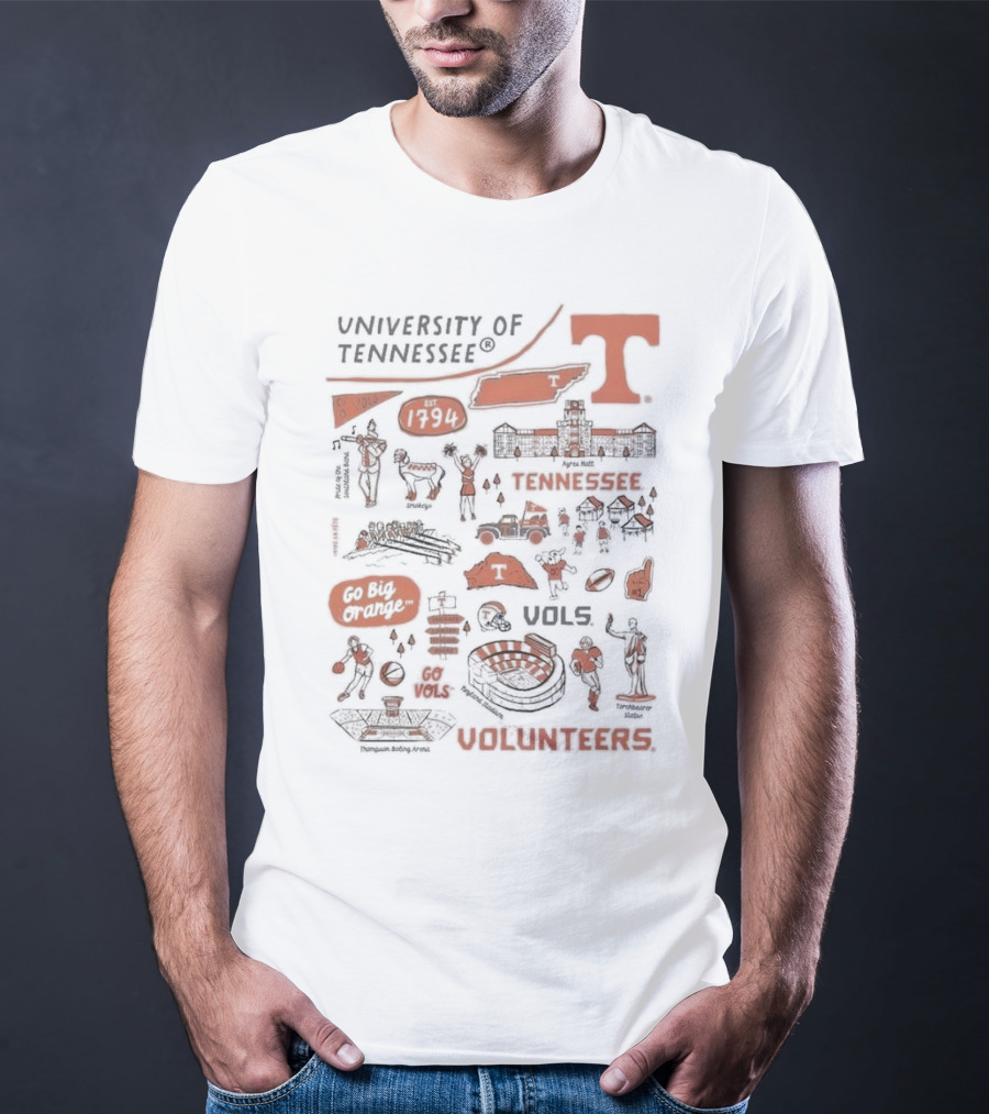 University Of Tennessee Go Big Orange Vols Volunteers Est 1794 Neyland Stadium Thompson Boiling Arena Knox County T-Shirt