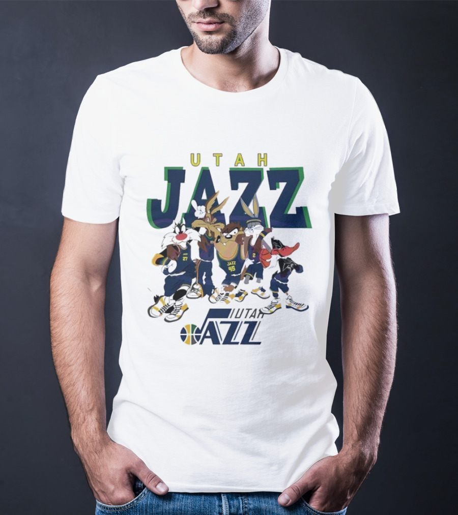 Utah Jazz Looney Tunes Cartoon Characters Featuring Bugs Bunny Daffy Duck Sylvester Tweety Taz T-Shirt
