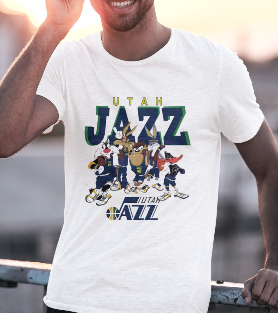 Utah Jazz Looney Tunes Cartoon Characters Featuring Bugs Bunny Daffy Duck Sylvester Tweety Taz T-Shirt