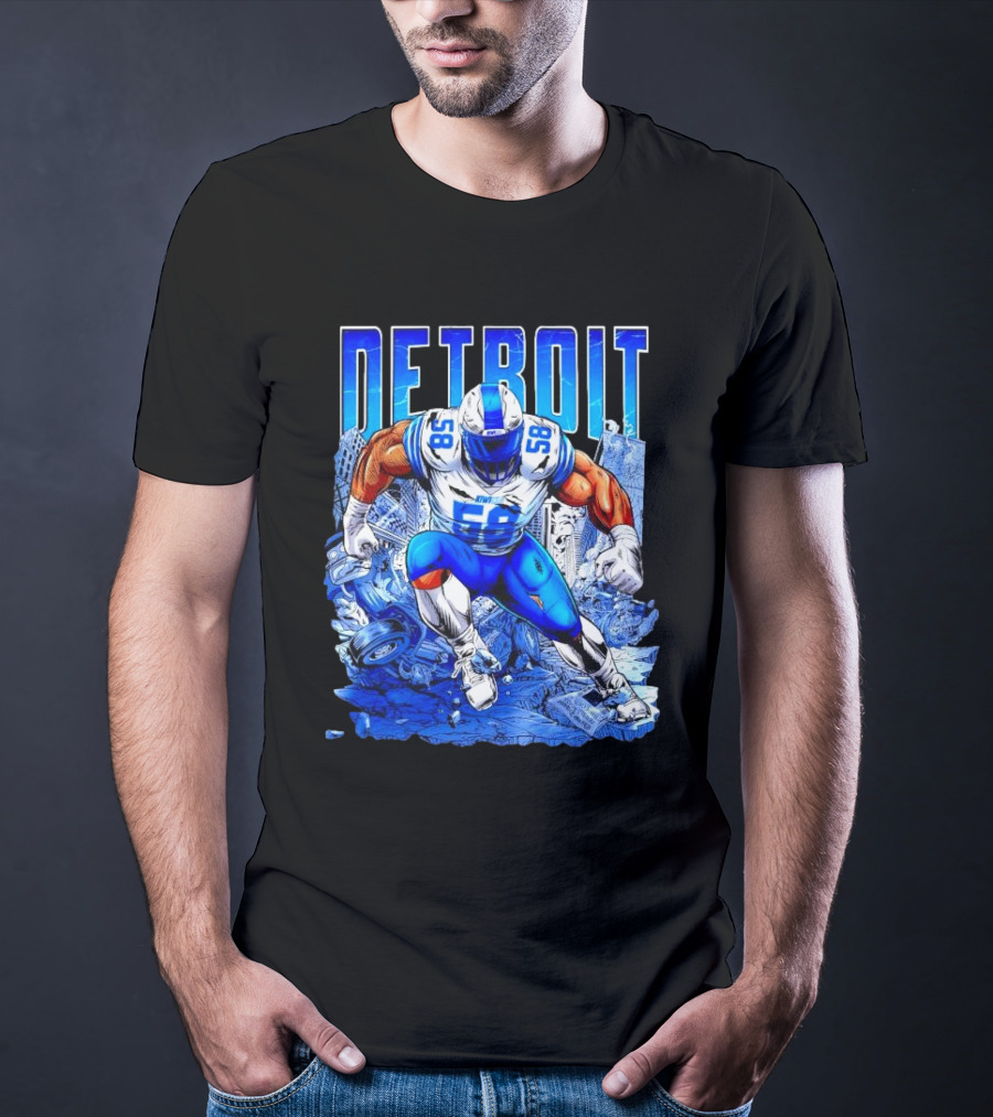Detroit Lions Penei Sewell 58 Cartoon Superhero Action T-Shirt