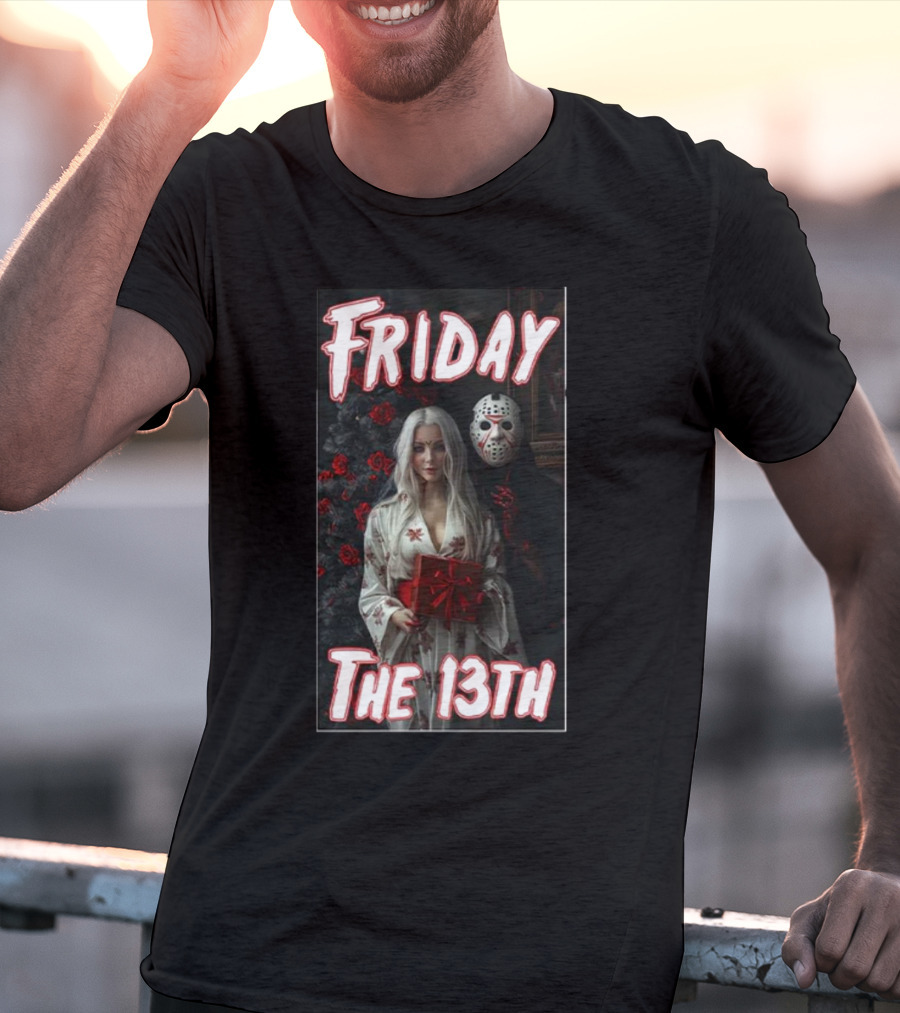 Friday The 13th Horror Inspired Roses And Mask Scene T-Shirt