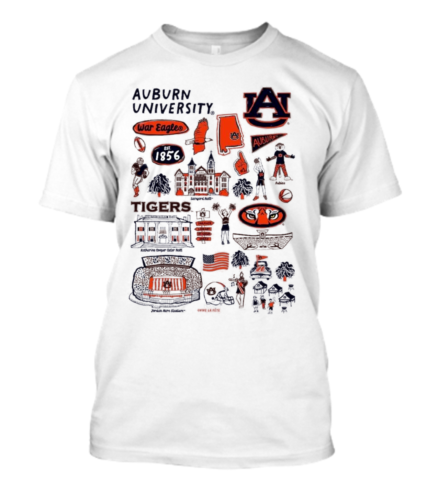 Auburn University Tigers War Eagles Auburn Vive La Fete 1856 Artwork Samson Halls Jordan-Hare Stadium T-Shirt