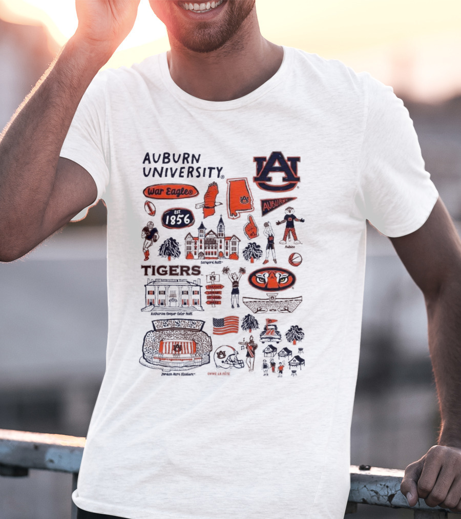 Auburn University Tigers War Eagles Auburn Vive La Fete 1856 Artwork Samson Halls Jordan-Hare Stadium T-Shirt