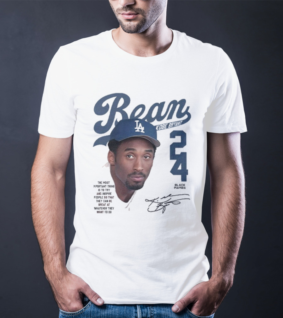 Bean Kobe Bryant 24 Black Mamba Dodgers Cap Autograph T-Shirt