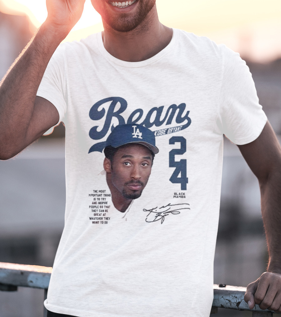 Bean Kobe Bryant 24 Black Mamba Dodgers Cap Autograph T-Shirt