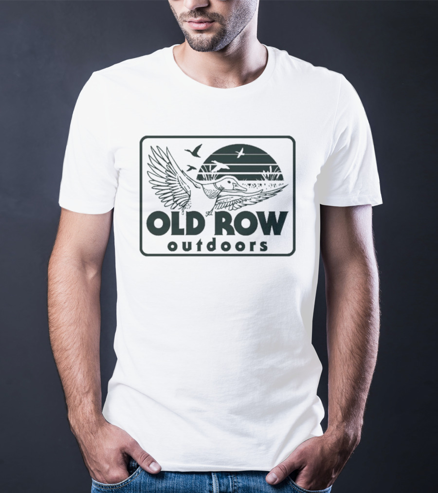 Old Row Outdoors Flying Duck Badge With Birds And Sunset T-Shirt
