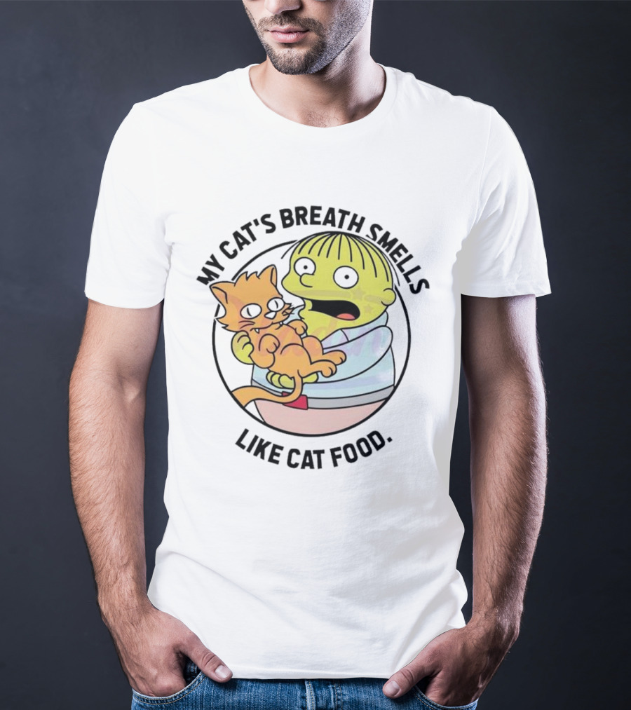 Ralph Wiggum My Cat's Breath Smells Like Cat Food Holding Cat T-Shirt
