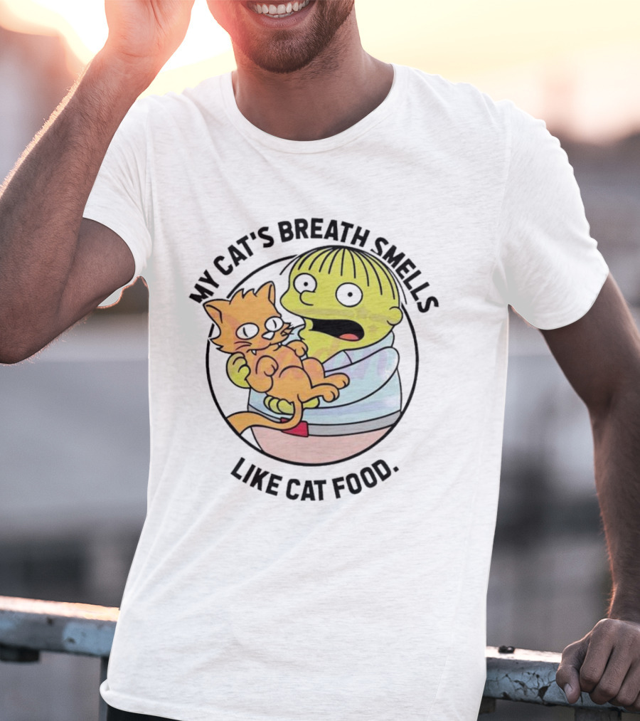 Ralph Wiggum My Cat's Breath Smells Like Cat Food Holding Cat T-Shirt