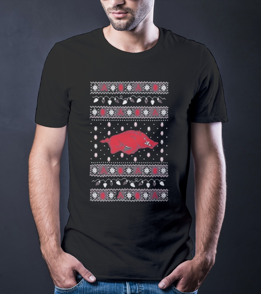 Arkansas Razorbacks Ugly Christmas Light T-Shirt
