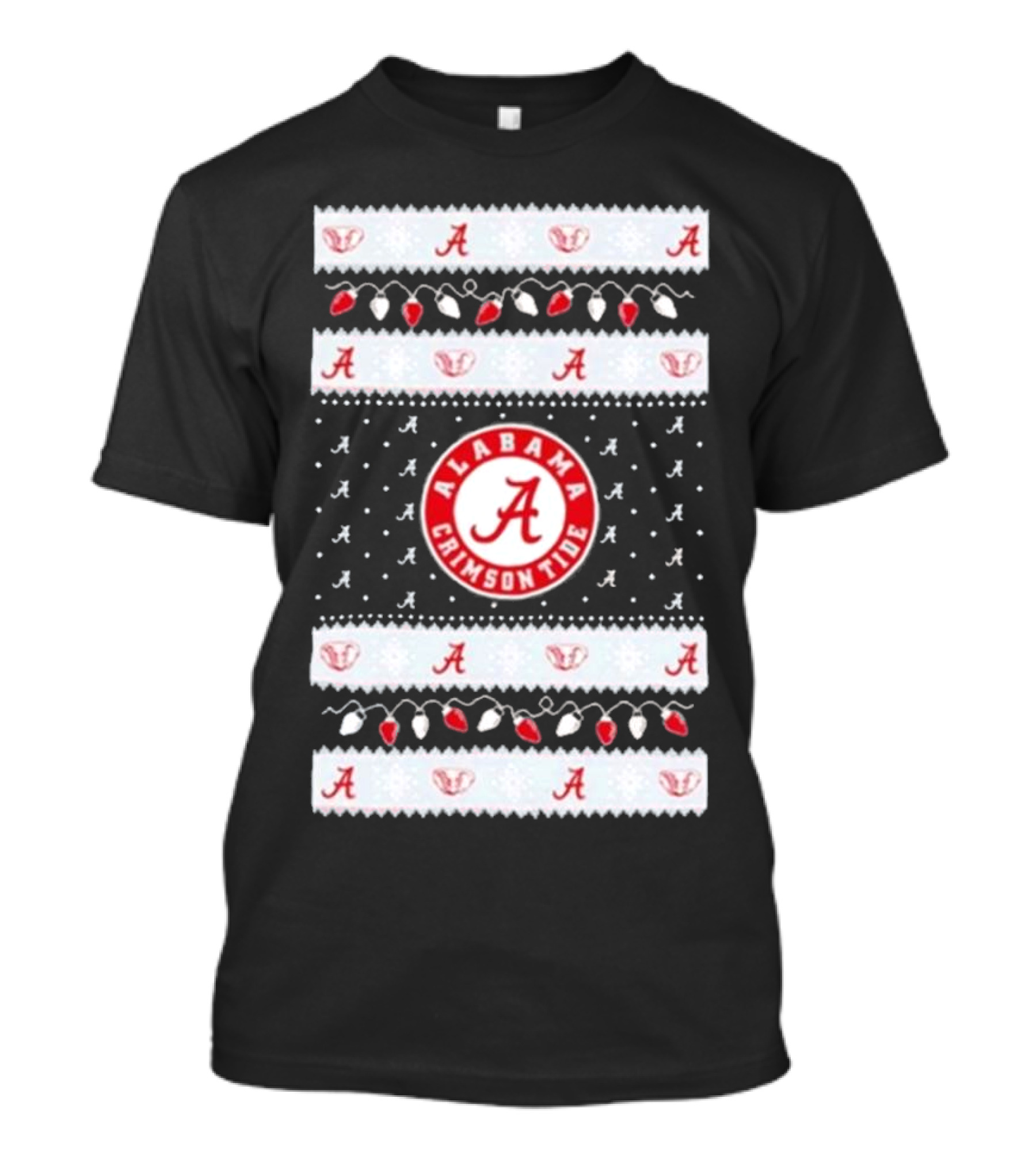 Alabama Crimson Tide A Repeated Pattern Christmas Lights Sweater Holiday T-Shirt