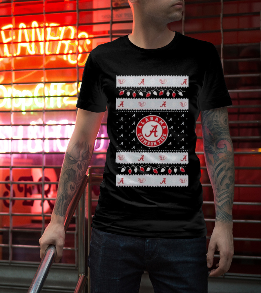Alabama Crimson Tide A Repeated Pattern Christmas Lights Sweater Holiday T-Shirt