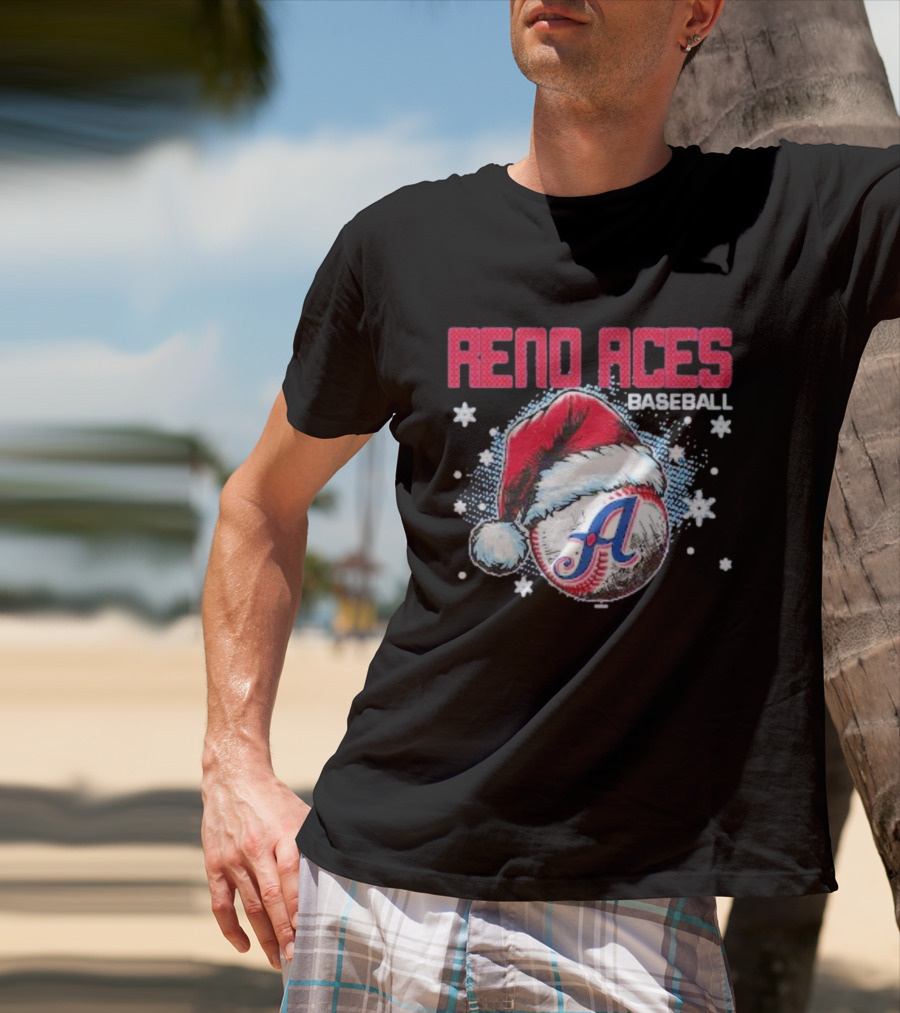 Reno Aces Baseball Santa Hat Christmas Holiday Snowflakes T-Shirt