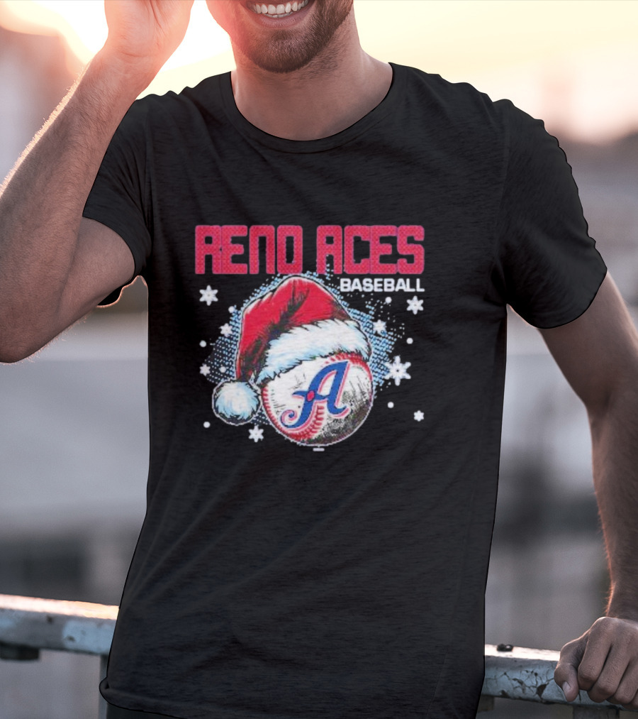 Reno Aces Baseball Santa Hat Christmas Holiday Snowflakes T-Shirt
