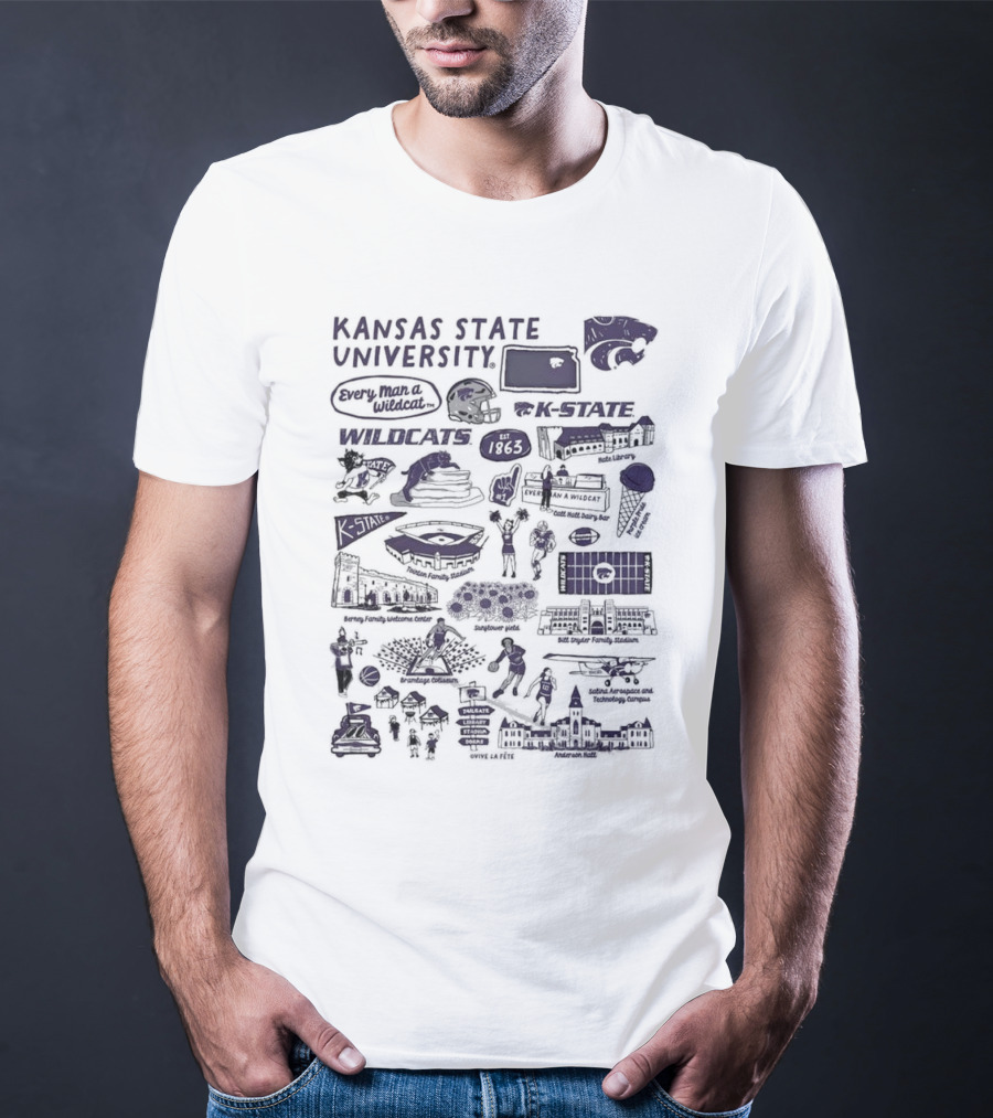 Kansas State University Wildcats Vive La Fete K-State Impressions 1863 Memorial Stadium Anderson Hall Basketball Football Manhattan Campus T-Shirt