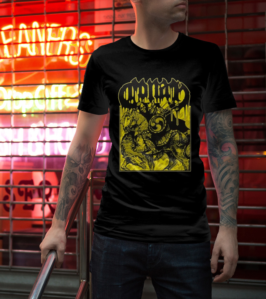 Conan Horseback Warrior With Shield And Hammer On Black And Yellow T-Shirt