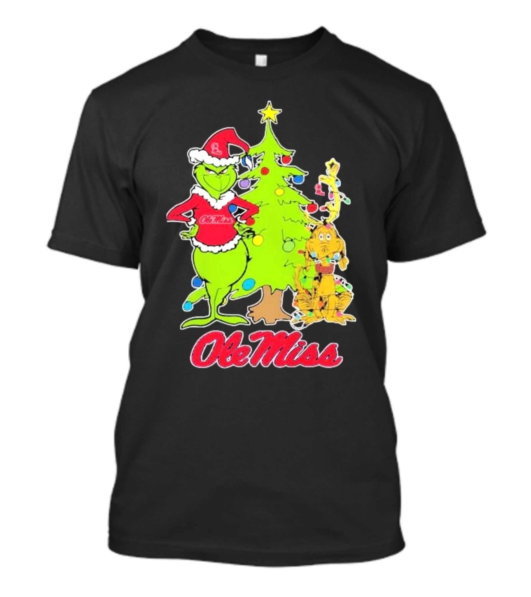 Ole Miss Rebels Grinch And Max Dog Christmas Tree T-Shirt