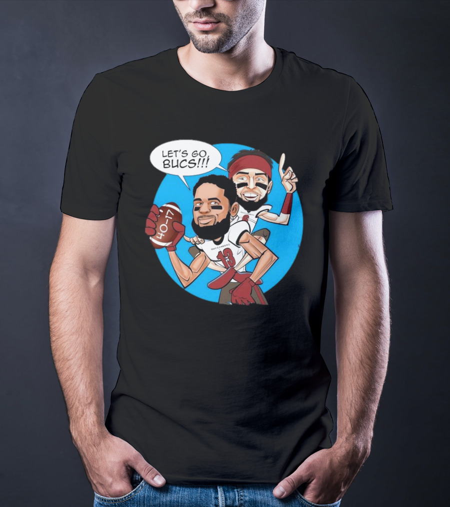 Tampa Bay Buccaneers Mike Evans Baker Mayfield Let's Go Bucs 40-17 Cartoon T-Shirt