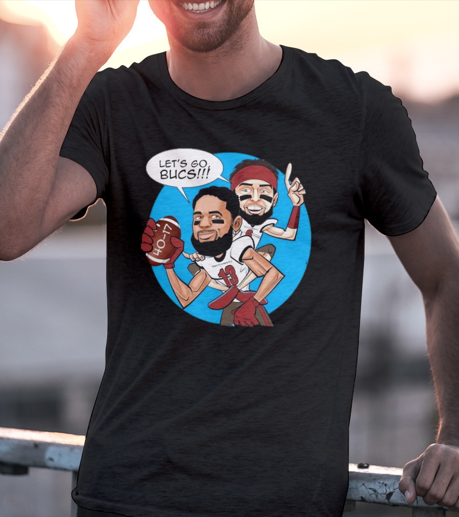 Tampa Bay Buccaneers Mike Evans Baker Mayfield Let's Go Bucs 40-17 Cartoon T-Shirt
