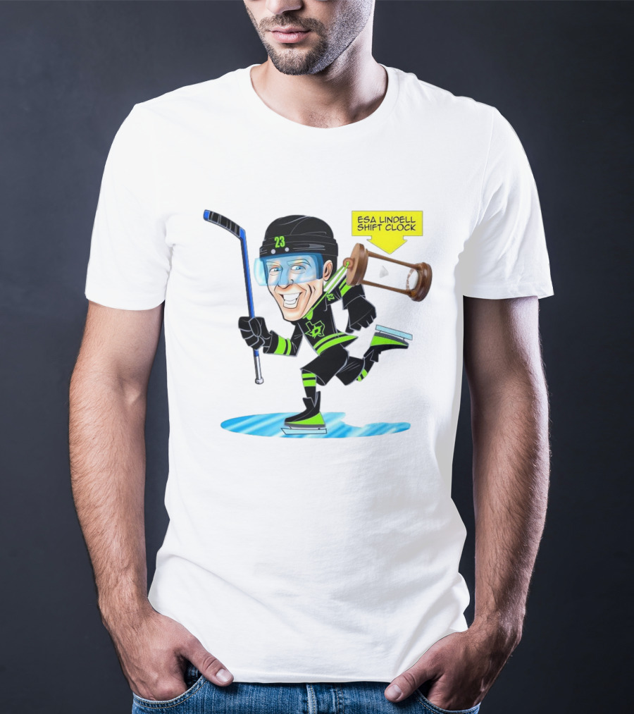 Esa Lindell Shift Clock Dallas Stars Hockey Cartoon T-Shirt