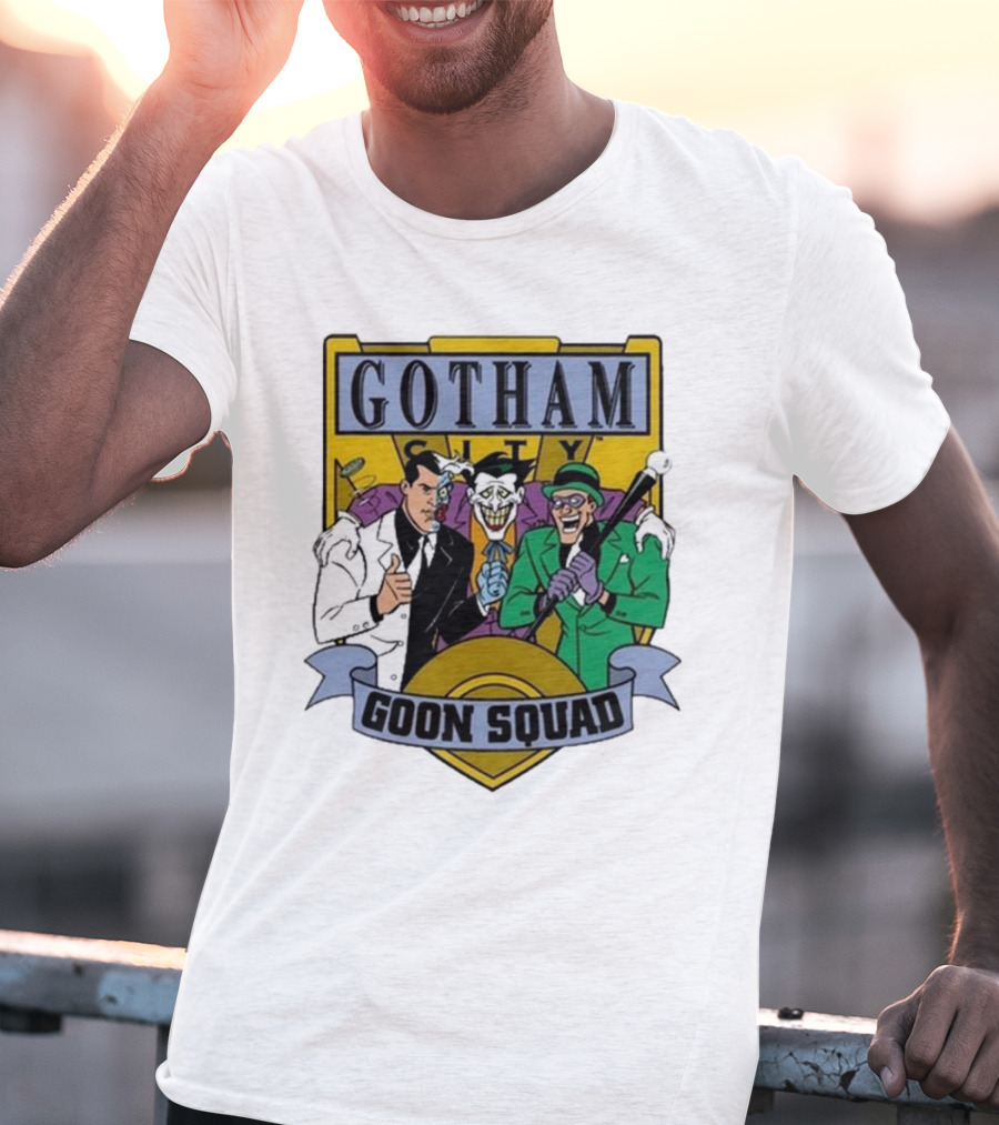 Gotham City Goon Squad Joker Riddler Two-Face Badge T-Shirt