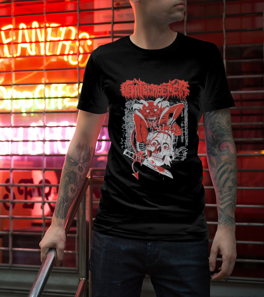 Gatecreeper Skinned Red Demon Skull Knife T-Shirt