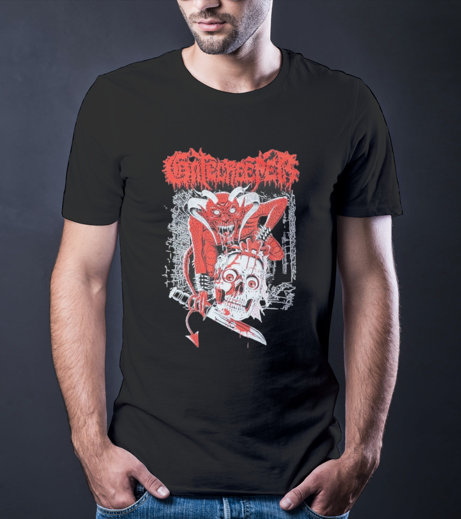 Gatecreeper Skinned Red Demon Skull Knife T-Shirt
