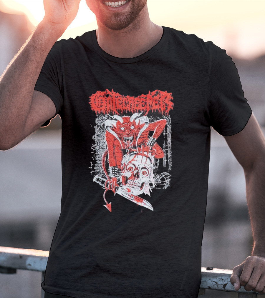 Gatecreeper Skinned Red Demon Skull Knife T-Shirt