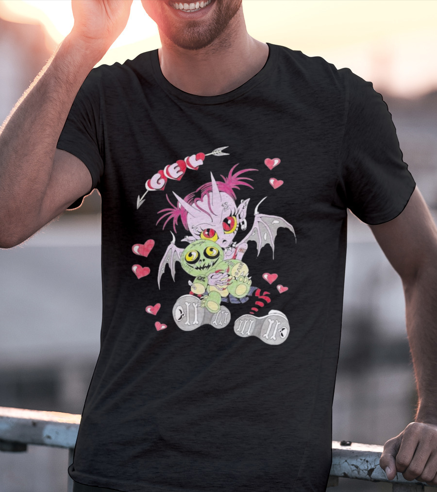 Gelhardcore Turbo Bat Creature Holding Plush Surrounded By Hearts T-Shirt