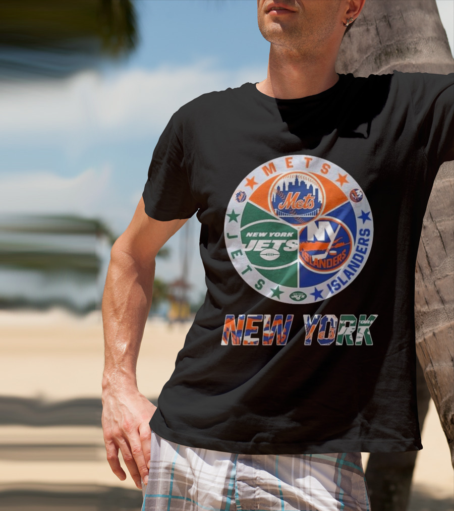New York Mets Jets Islanders Circle Collaboration T-Shirt
