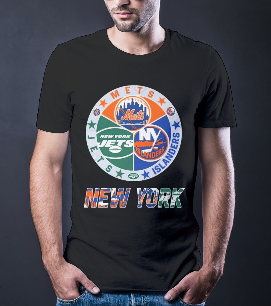 New York Mets Jets Islanders Circle Collaboration T-Shirt