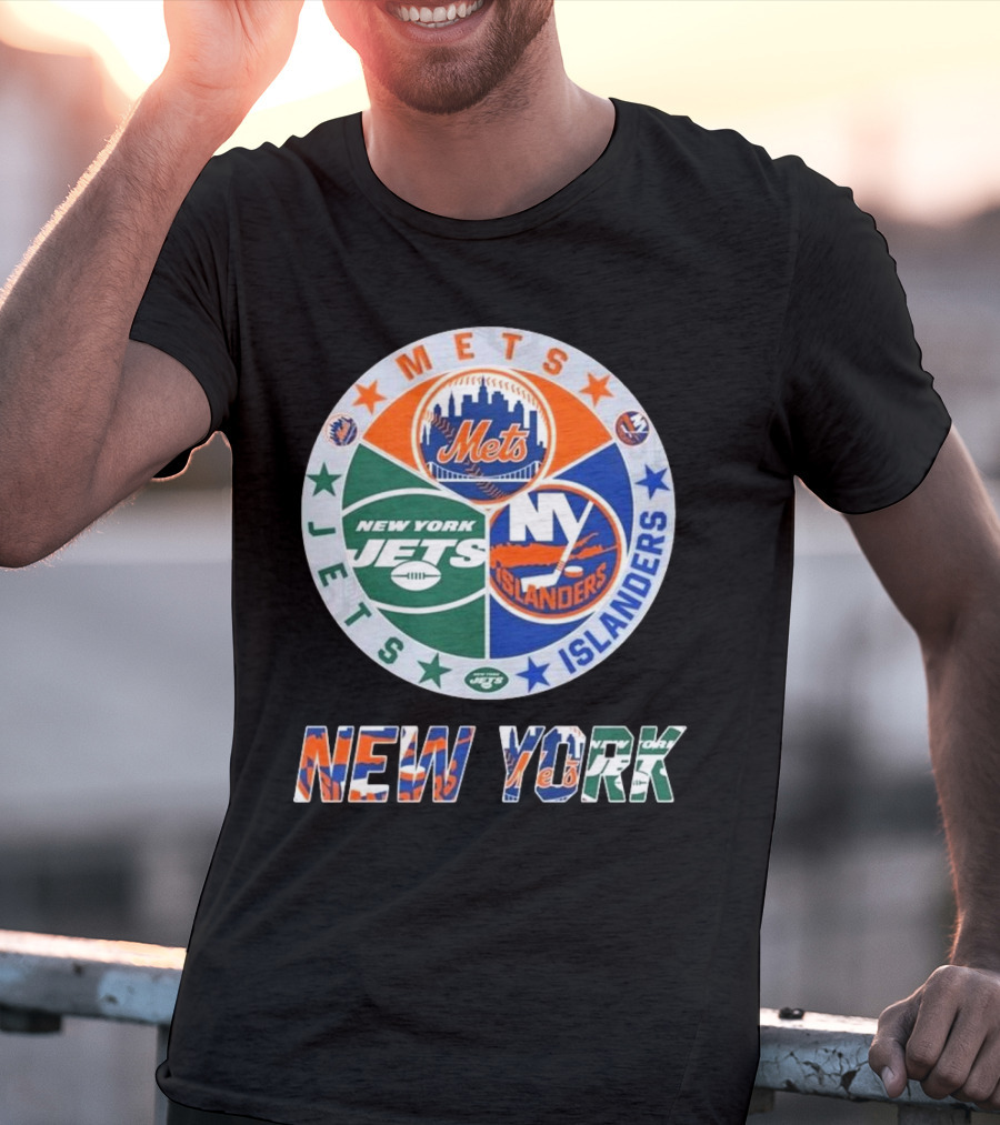 New York Mets Jets Islanders Circle Collaboration T-Shirt