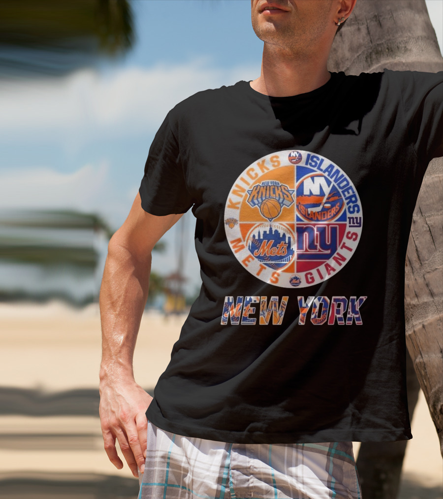 New York Knicks Mets Giants Islanders Circle Collaboration T-Shirt