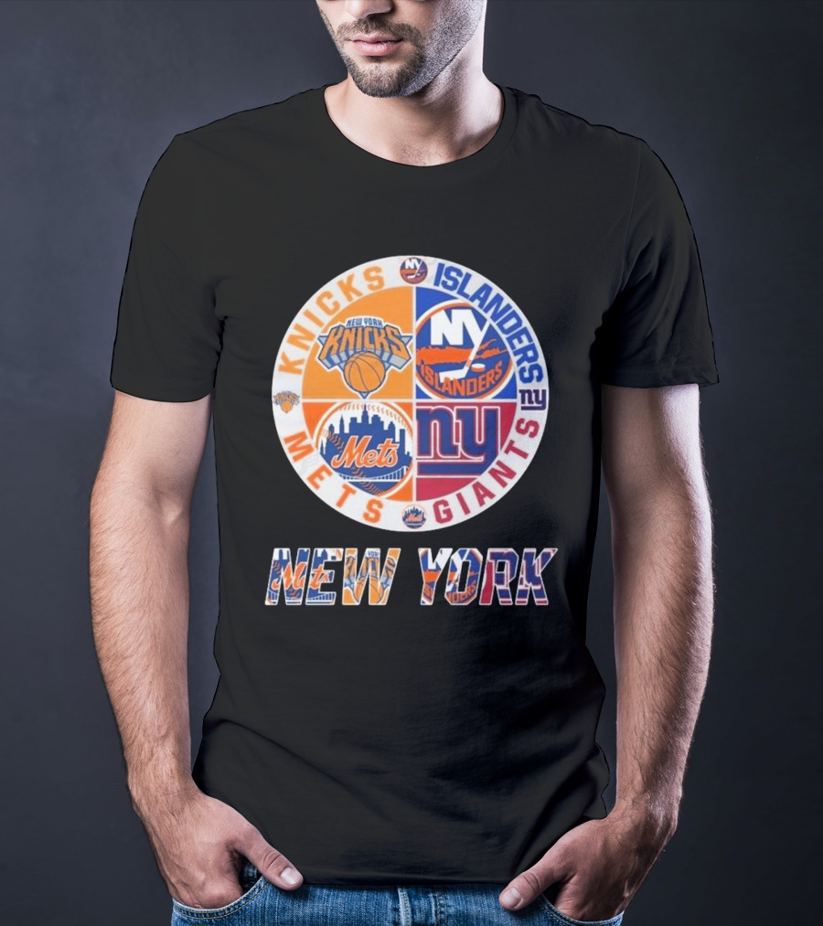 New York Knicks Mets Giants Islanders Circle Collaboration T-Shirt