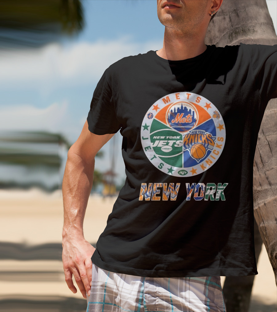 Mets Knicks Jets Circle Logo New York Text T-Shirt