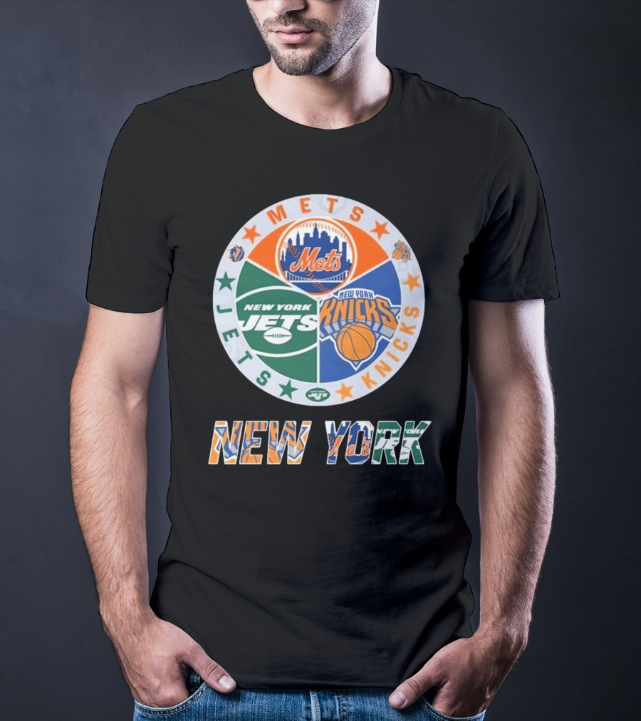 Mets Knicks Jets Circle Logo New York Text T-Shirt