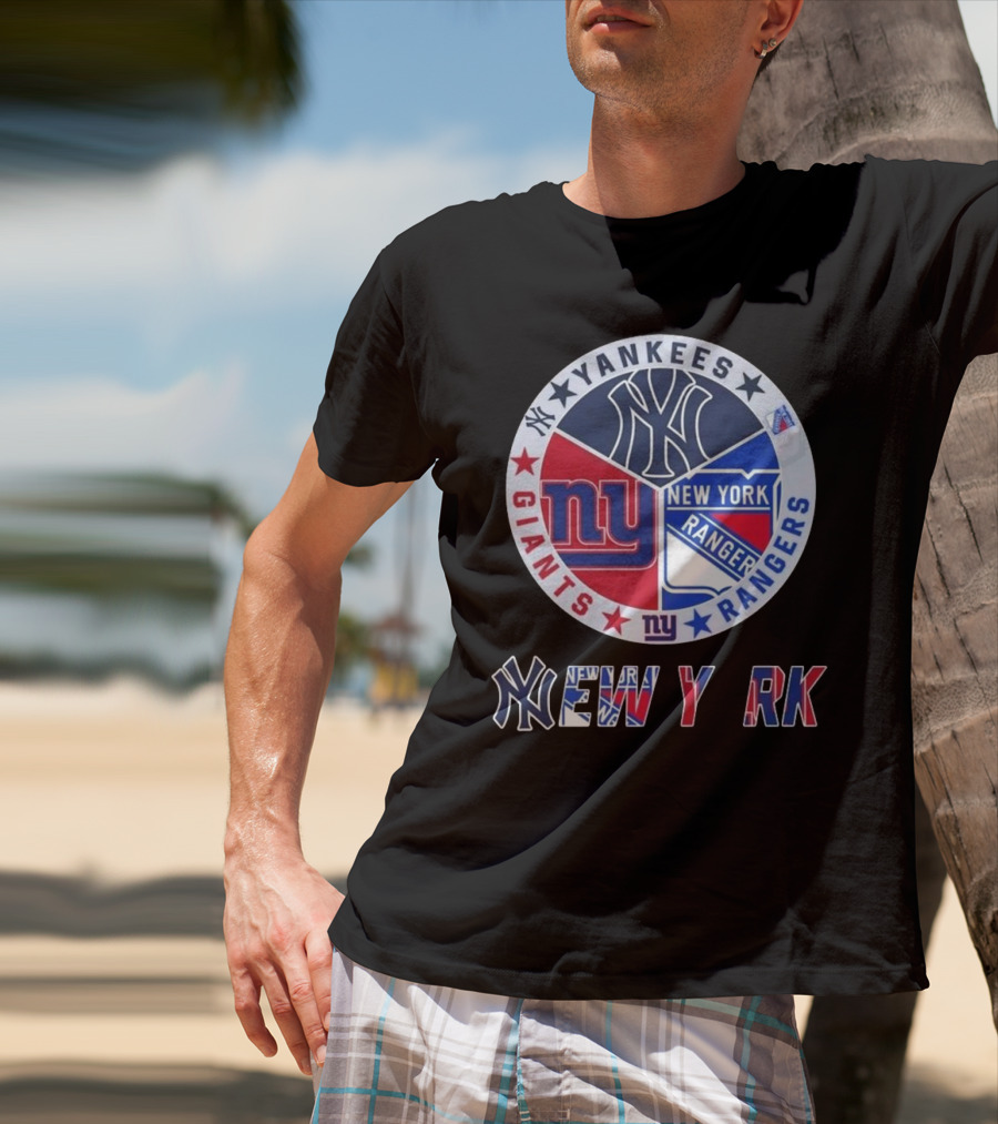 Yankees Giants Rangers Circle New York Collaboration T-Shirt