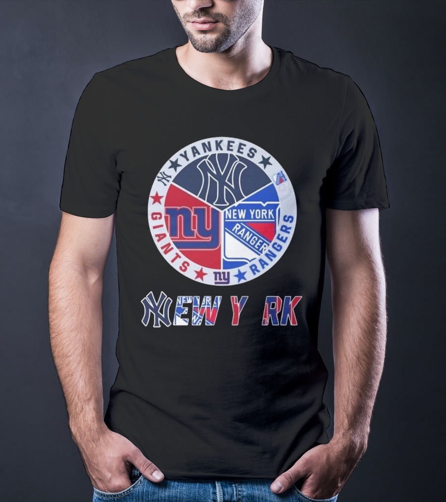 Yankees Giants Rangers Circle New York Collaboration T-Shirt