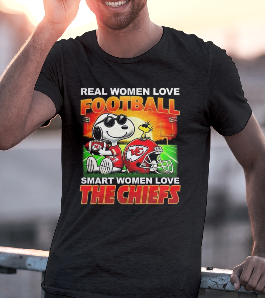 Snoopy Real Women Love Football Smart Women Love The Chiefs Kansas City Sunset T-Shirt