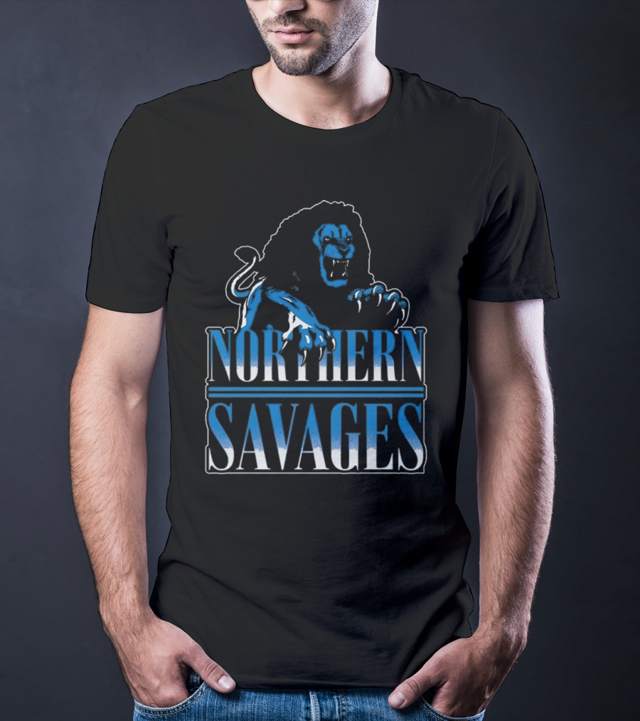 Detroit Lions Northern Savages Fierce Roaring Lion Motif T-Shirt