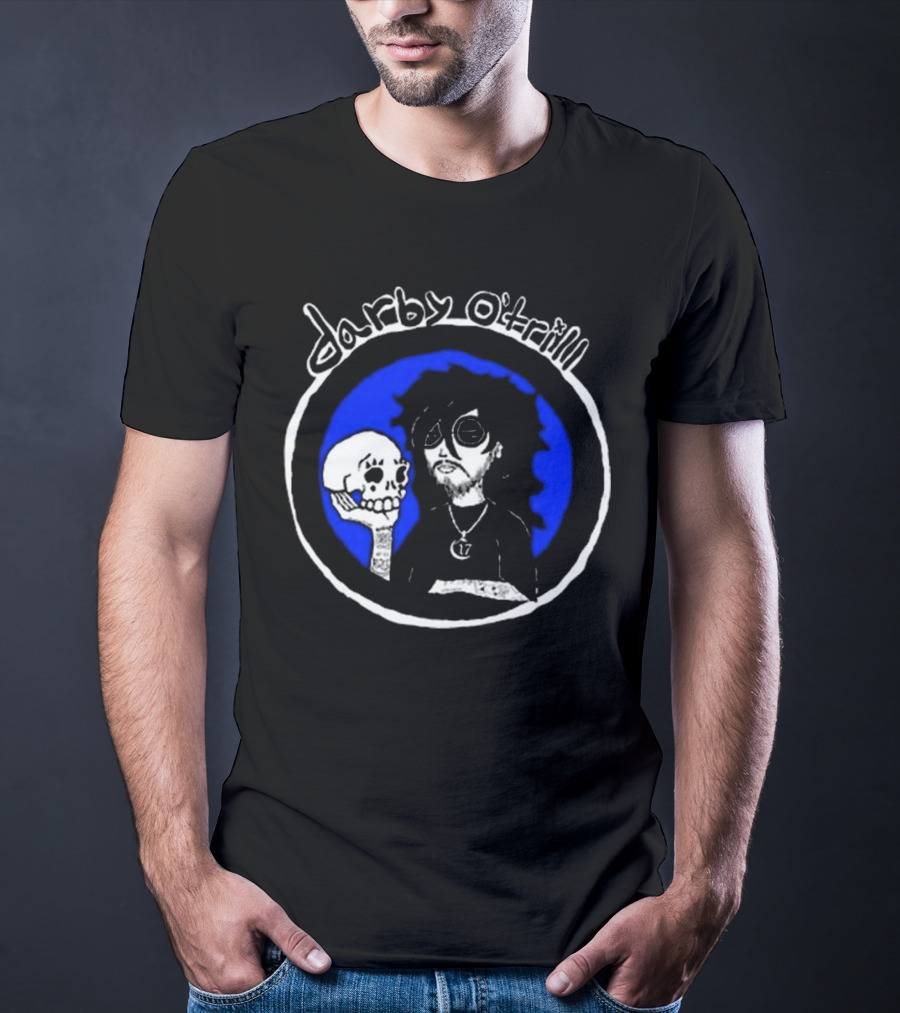 Darby O’trill Skull And Sunglasses Character With Blue Background T-Shirt