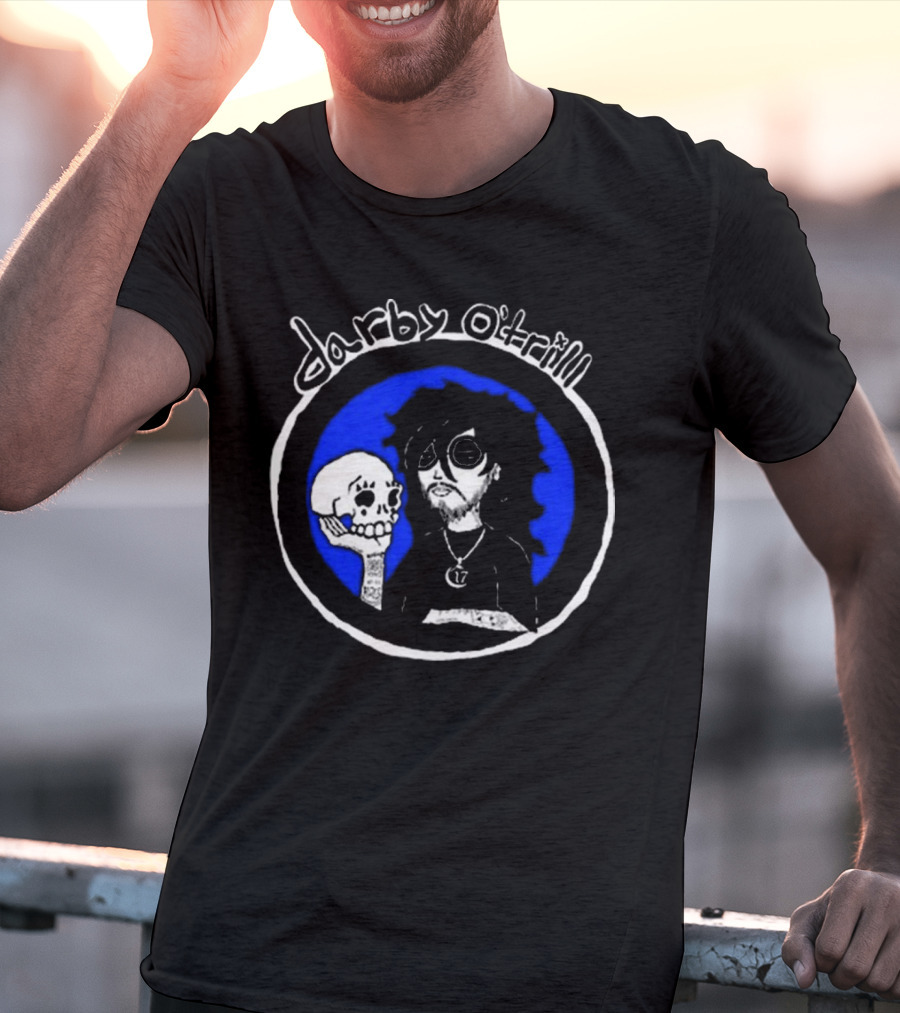 Darby O’trill Skull And Sunglasses Character With Blue Background T-Shirt