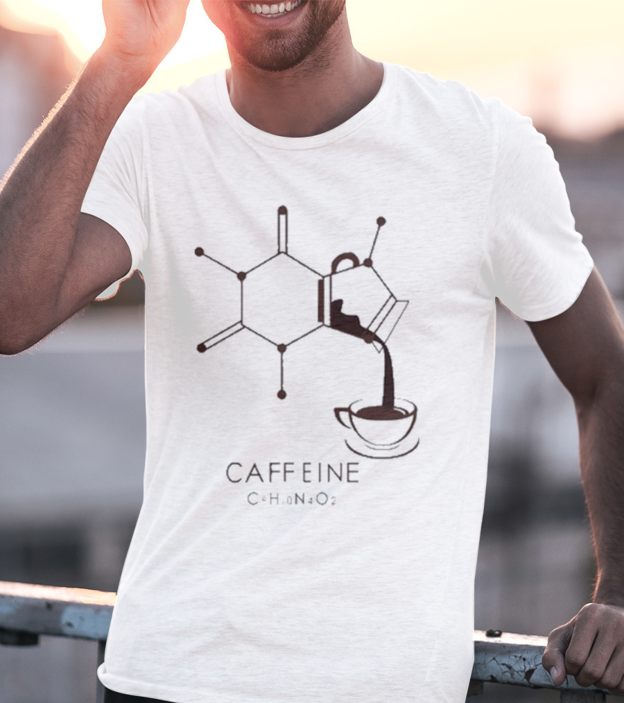Dr.Beachgem10 Caffeine Chemistry Molecule Pouring Coffee C8H10N4O2 T-Shirt