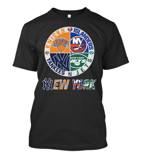 New York Knicks Islanders Yankees Jets Circle Logo New York T-Shirt