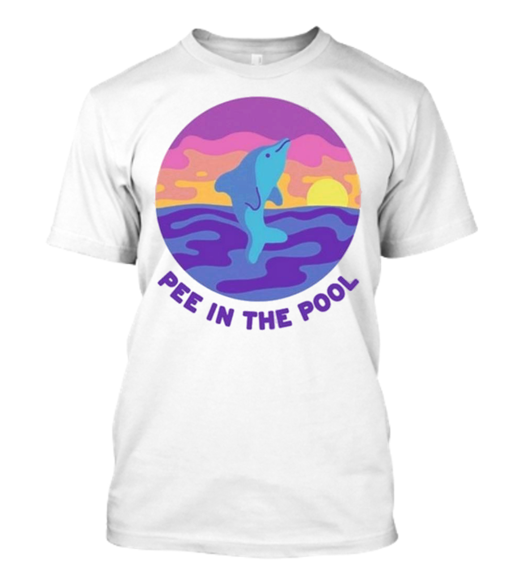 Pee In The Pool Dolphin Retro Sunset Ocean Scene T-Shirt