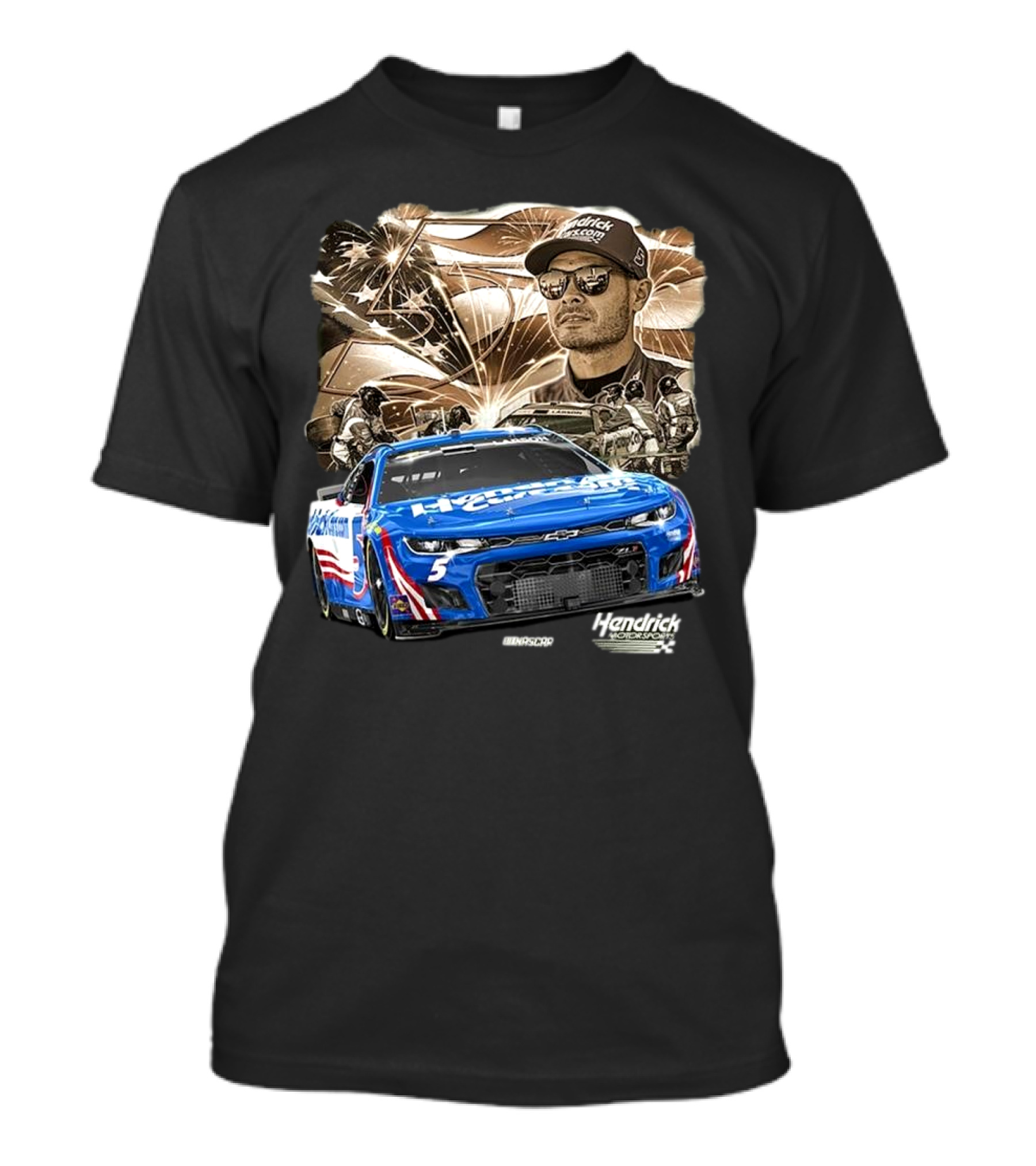 Hendrick Motorsports Kyle Larson Olive Military 2025 HendrickCars.com Car 5 Collection T-Shirt